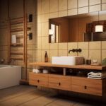 Set mobilier baie rustic într-o baie modernă.